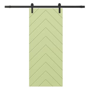 Herringbone 30 in. x 84 in. Fully Assembled Sage Green Stained MDF Modern Sliding Barn Door with Hardware Kit