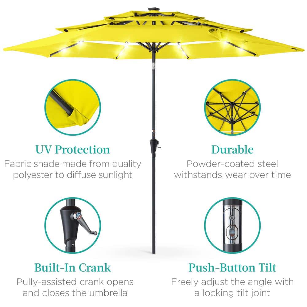 10ft Yellow Steel Market Patio Umbrella with LED Lights