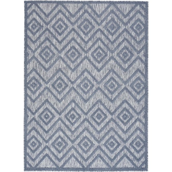 Versatile Denim Blue 6 ft. x 9 ft. Geometric Contemporary Indoor/Outdoor Area Rug