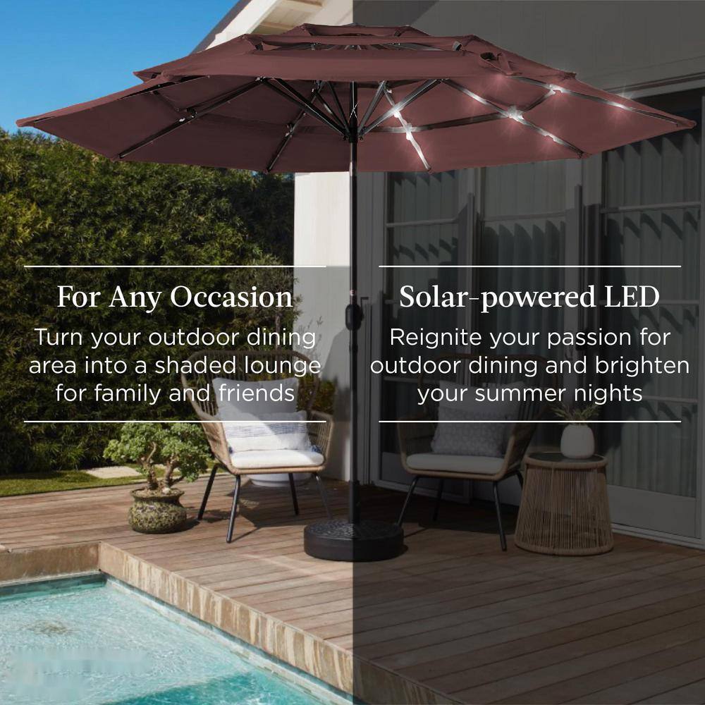 10ft Deep Taupe Steel Market Patio Umbrella with LED Lights