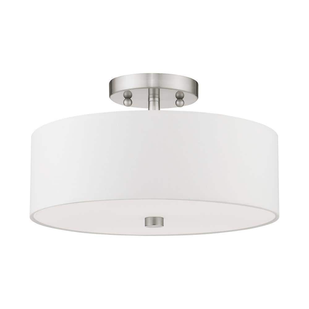 Elegant Brushed Nickel Semi-Flush Drum Light with Off-White Shade