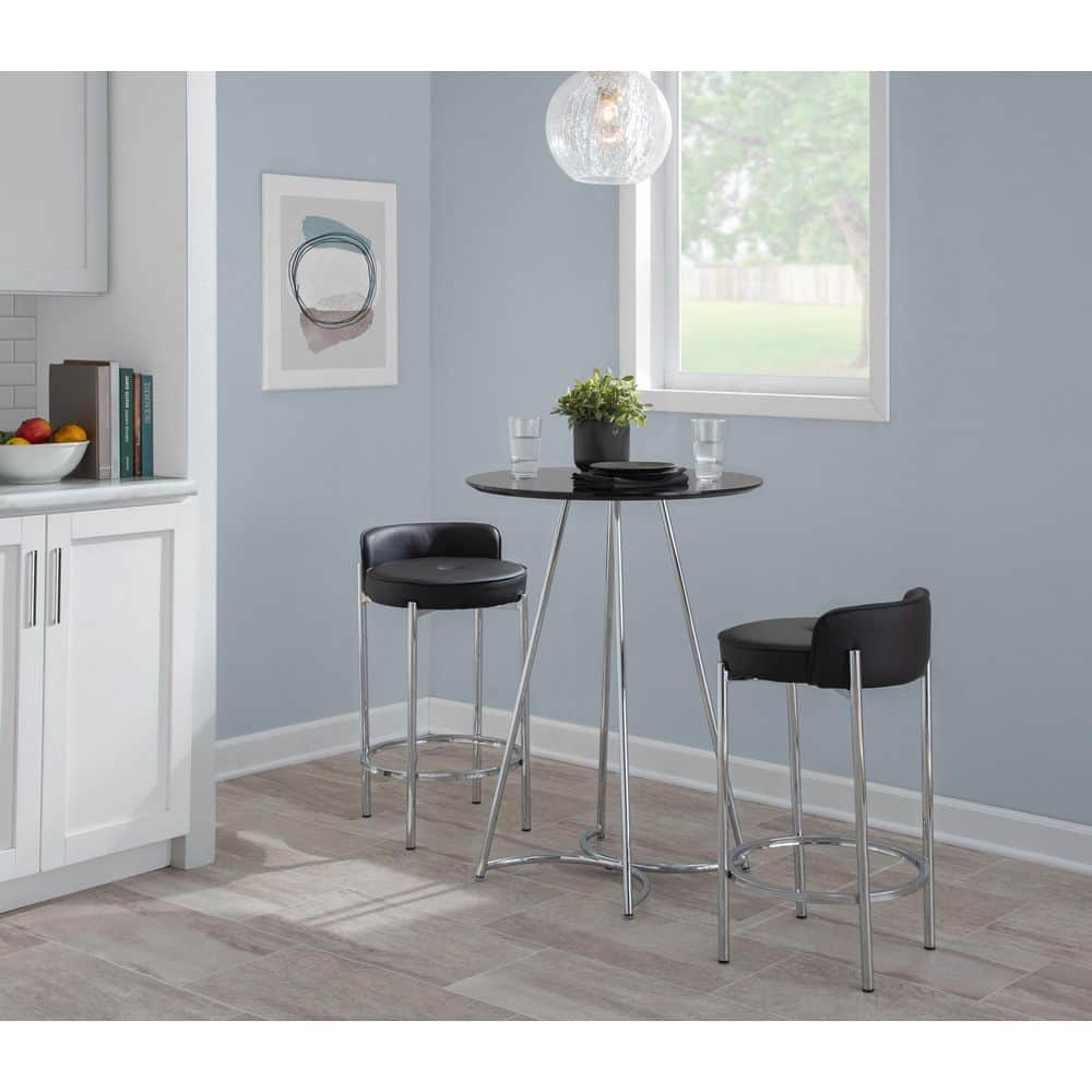 Chloe 29 in. Black Faux Leather and Chrome Metal Fixed-Height Counter Stool (Set of 2) price history on PriceWatchPro