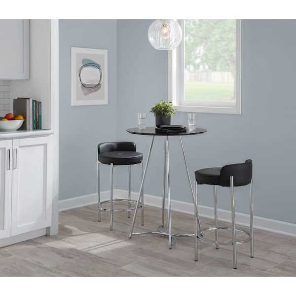Chloe 29 in. Black Faux Leather and Chrome Metal Fixed-Height Counter Stool (Set of 2)