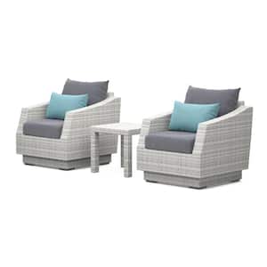 Cannes 3-Piece Wicker Patio Conversation Set with Gray Cushions