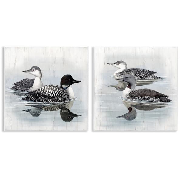 Stupell Industries Four Loons in Lake by Susan Jill 2 Pieces Unframed Animal Graphic Art Print 12 in. x 12 in.