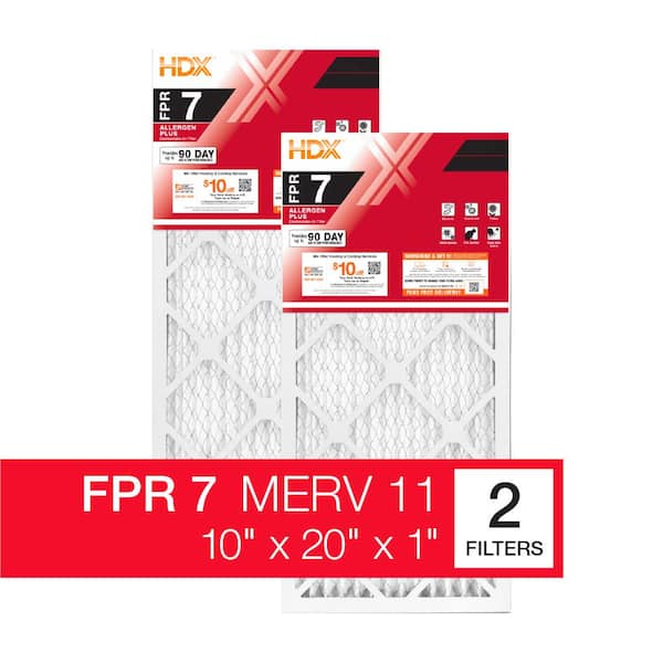HDX 10 in. x 20 in. x 1 in. Allergen Plus Pleated Air Filter FPR 7, MERV 11 (2-Pack)