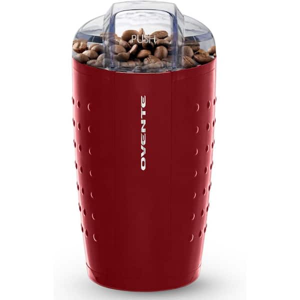 OVENTE 2.5 oz. Maroon One-Touch Electric Coffee Grinder with Transparent Easy Open Lid and Stainless Steel Blades