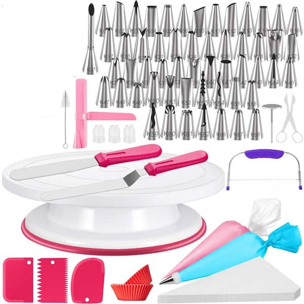 200 Piece Cake Decorating Kit Polypropylene White Cake Turntable with 111 Piping Bags 55 Tips Spatulas Scrapers