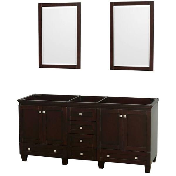 Wyndham Collection Acclaim 72 in. Double Vanity Cabinet with 2 Mirrors in Espresso