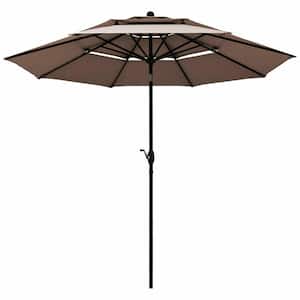10 ft. 3 Tier Patio Umbrella Aluminum Sunshade Shelter Double Vented without Base in Tan