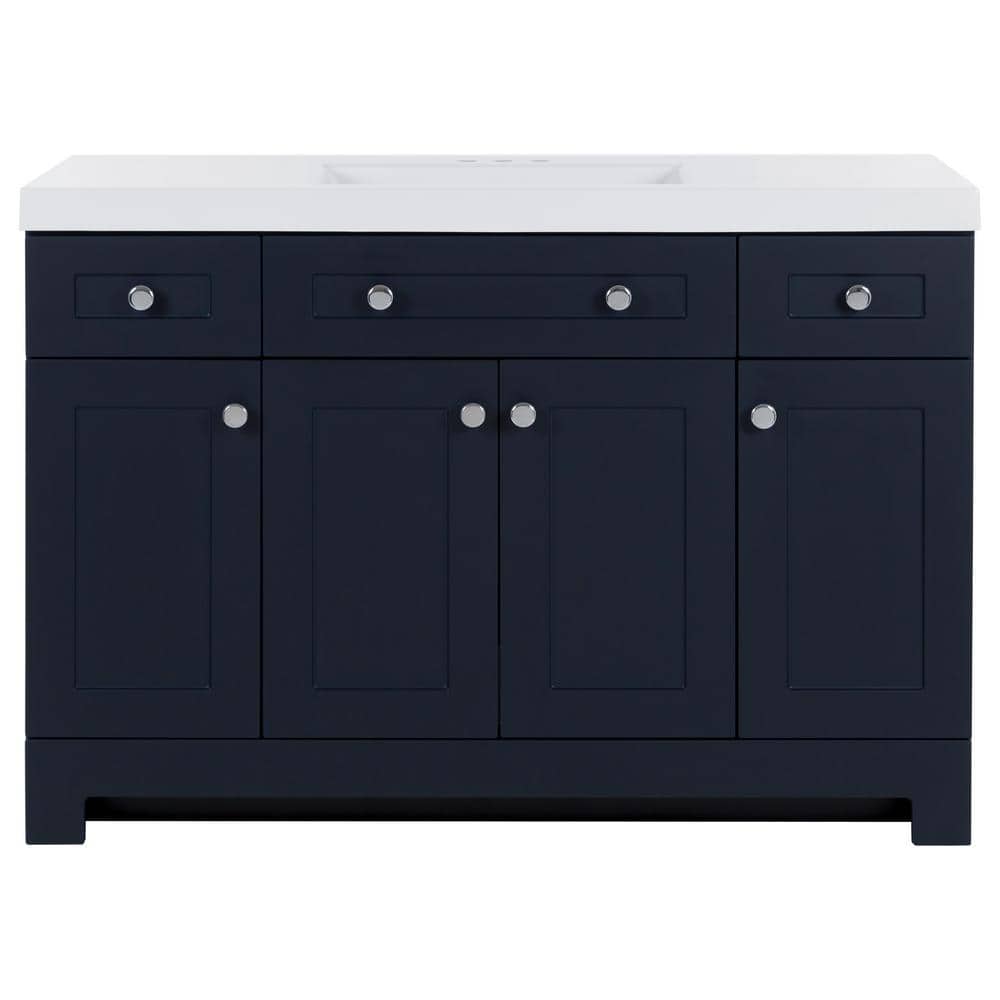 Glacier Bay Everdean 48 in. W x 19 in. D x 34 in. H Single Sink Freestanding Bath Vanity in Deep Blue with White Cultured Marble Top -  EV48P2-DB