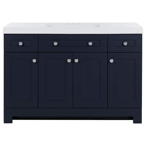 Glacier Bay Everdean 49 in. W x 19 in. D x 34 in. H Single Sink Freestanding Bath Vanity in Deep Blue with White Cultured Marble Top