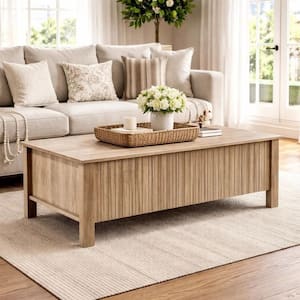 Hay 17.7 in. Natural Beige Rectangle Wood Coffee Table with 4 Leg Base