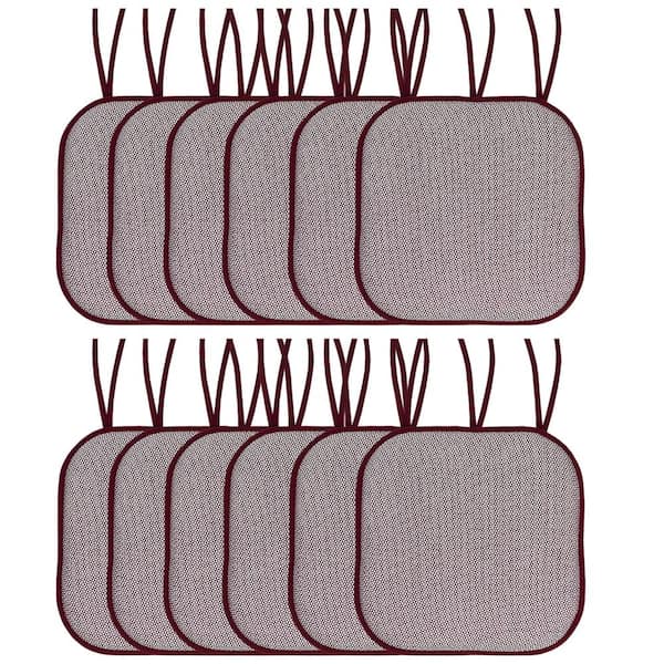 Sweet Home Collection Cameron Square Memory Foam 16 in.x16 in. Non-Slip Back, Chair Cushion with Ties (12-Pack), Wine/White
