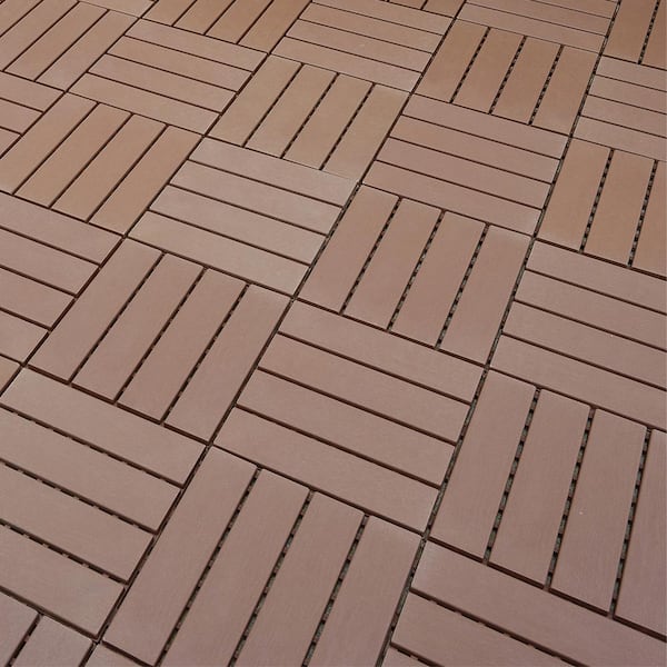 BTMWAY 1 ft. x 1 ft. All-Weather Plastic Square Interlocking Patio Deck Tiles, Outdoor Striped Pattern Flooring Tile(44-Pack)