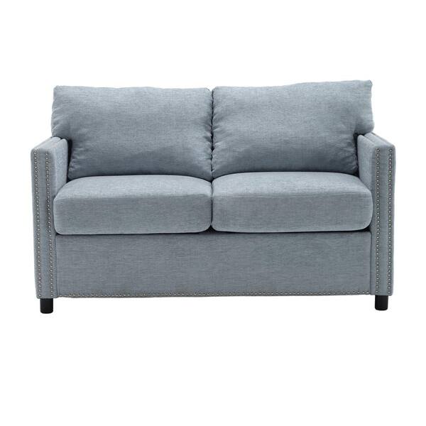 Unbranded 52 in. Blue Chenille 2-Seater Loveseat with Thick Removable Seat Cushion