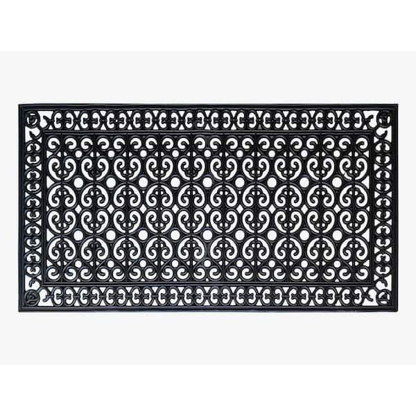 A1 Home Collections First Impression Artistic Black 30 in. x 60 in. Rubber Paisley Beautifully Hand Finished Thick Door Mat