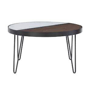 Piper 32.01 in. W 2 Toned Brown and White Round Wood Top Coffee Table