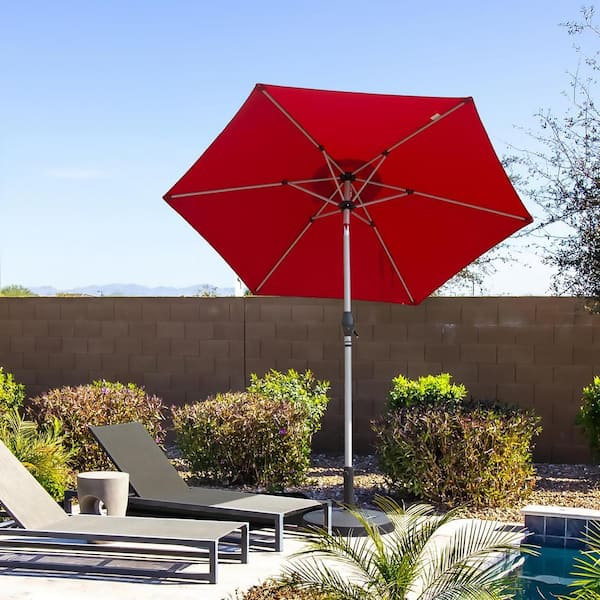brick red patio umbrella Formosa Covers 7ft wood market Tilt mechanism this umbrella is perfect for patios Rectangle Patio Umbrella with Crank