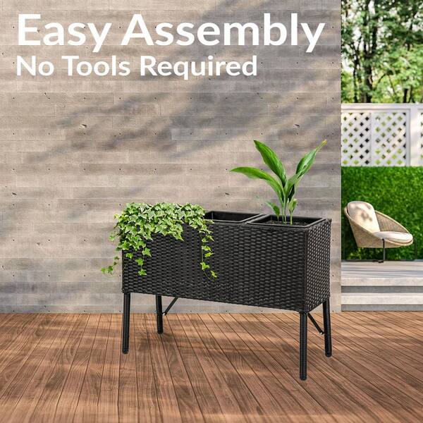 Sunnydaze 3-Section Plastic Wicker Raised Planter-Black NHU-8881