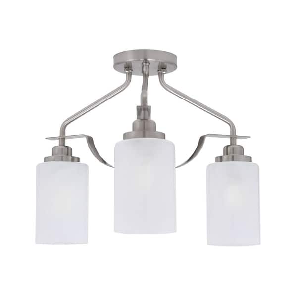 Unbranded Zara 14.5 in. 3-Light Brushed Nickel Semi-Flush with 4 in. White Marble Glass Shades No Bulbs Included