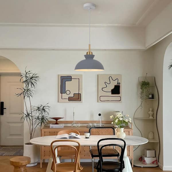 1-Light Metal Hanging Ceiling Pendant Light Chandelier Light Fixture with Gray Shade for Kitchen Island