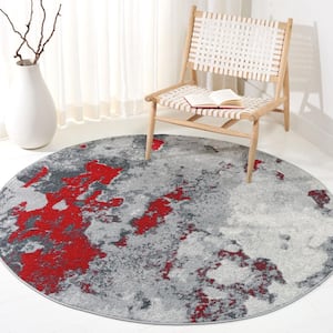 ADirondack Red/Gray 6 ft. x 6 ft. Distressed Abstract Round Area Rug