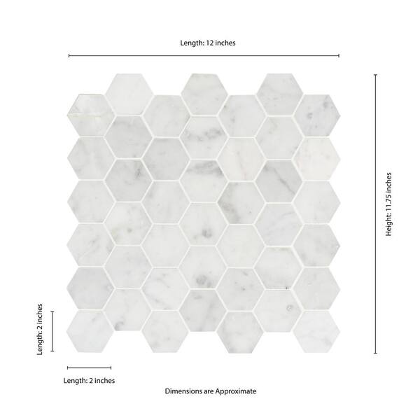 MSI Carrara White Hexagon 11.75 in. x 12 in. x 8mm Honed Marble Mesh-Mounted Mosaic Tile (0.98 sq. ft.) MSI Carrara White Hexagon 11.75 in. x 12 in. x 8mm Honed Marble Mesh-Mounted Mosaic Tile (0.98 sq. ft.)