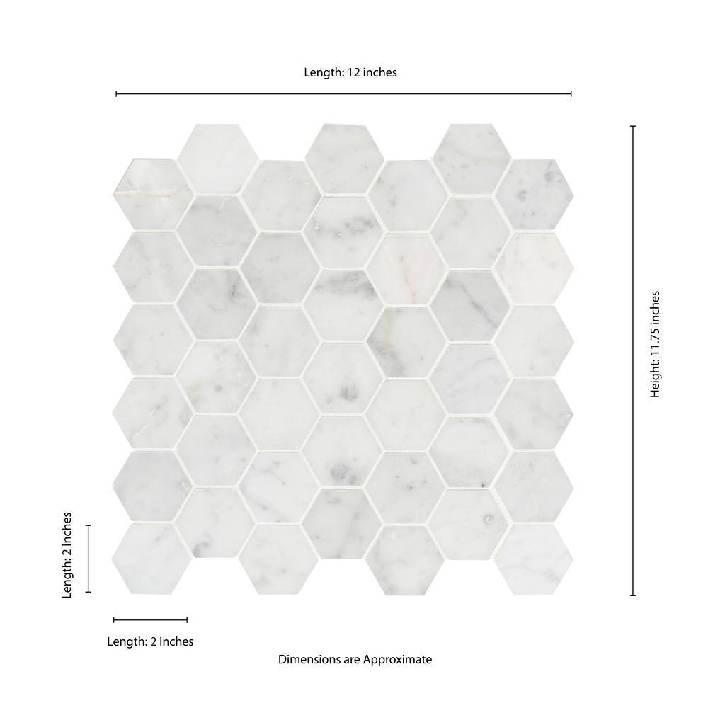 Carrara White Hexagon Honed Marble Mosaic Tile Sheet