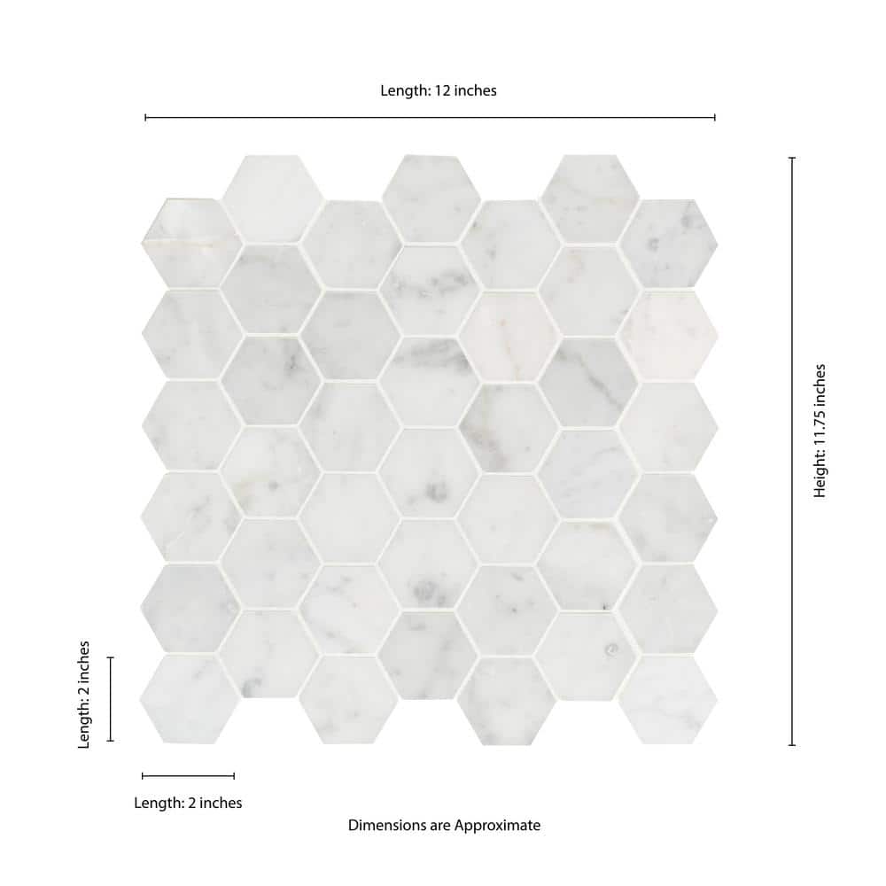 Carrara White Hexagon Honed Marble Mosaic Tile Sheet