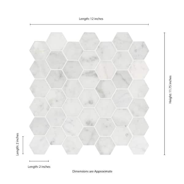MSI Carrara White Hexagon 11.75 in. x 12 in. x 8mm Honed Marble Mesh-Mounted Mosaic Tile (0.98 sq. ft.) MSI Carrara White Hexagon 11.75 in. x 12 in. x 8mm Honed Marble Mesh-Mounted Mosaic Tile (0.98 sq. ft.)