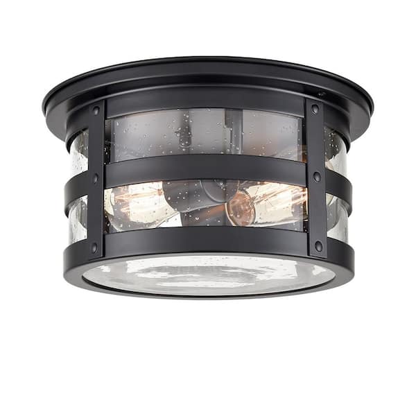 CLAXY 15.5 in. 2-Light Fixture Black Finish Modern Flush Mount with Clear Glass Shade 1-Pack