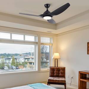 52 in. Modern LED Indoor Black Semi Flush Mount Ceiling Fan with Remote Control