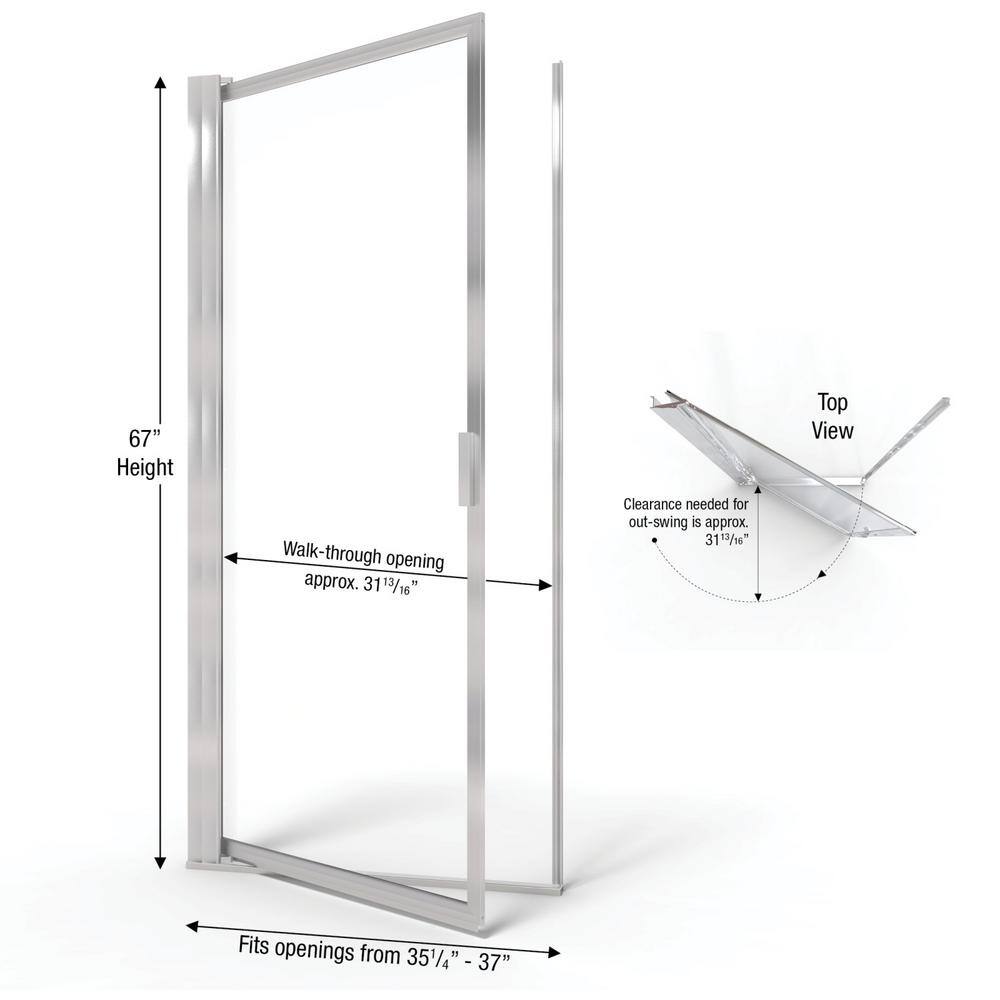 Sopora 37" x 67" Brushed Nickel Framed Pivot Shower Door