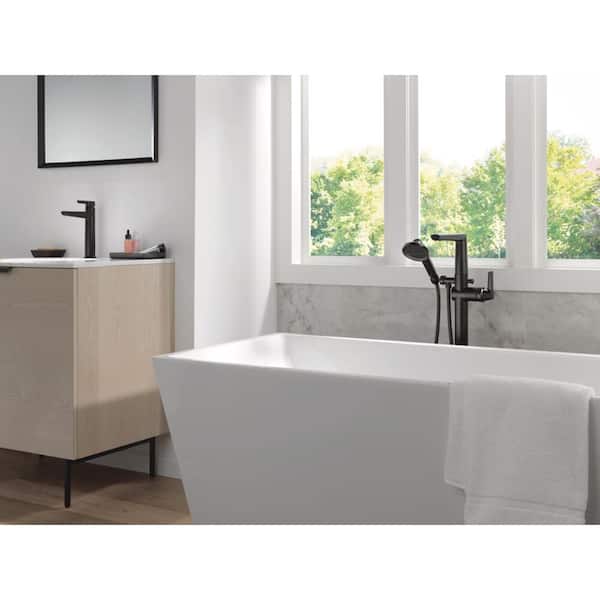 Galeon 1-Handle Floor-Mount Roman Tub Faucet Trim Kit in Matte Black with Hand Shower (Valve Not Included)