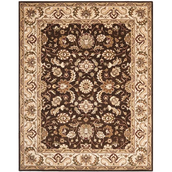 Royalty Chocolate/Beige 8 ft. x 10 ft. Floral Border Area Rug