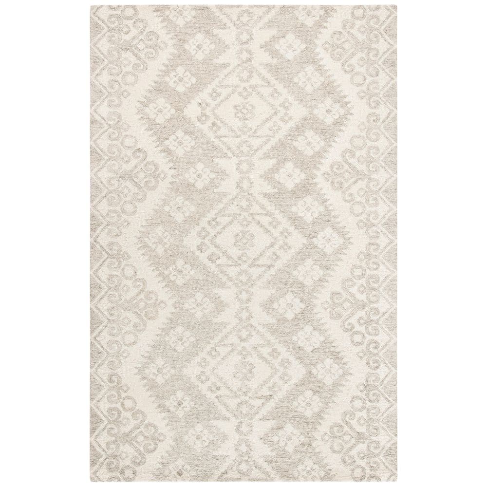Elegant Ivory Tufted Wool Rectangular Rug, Handmade and Non-Slip