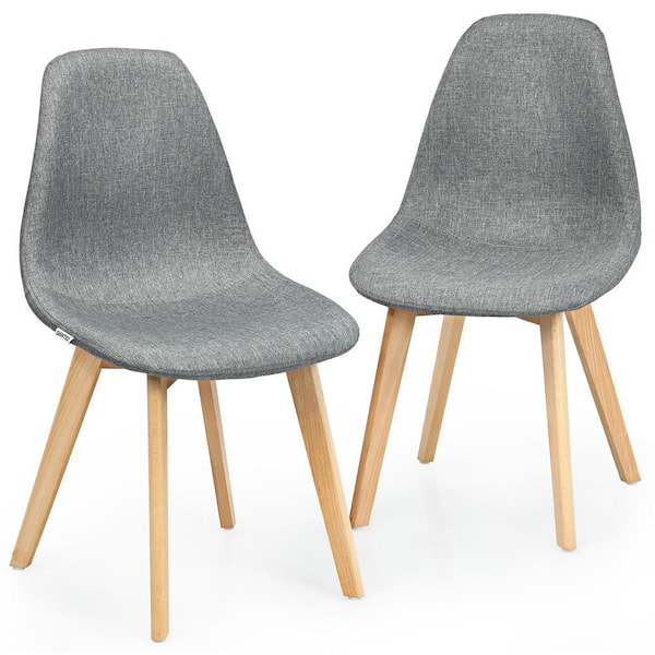 Costway Grey Dining Chair Fabric Cushion Seat Modern Mid Century (Set of 2)