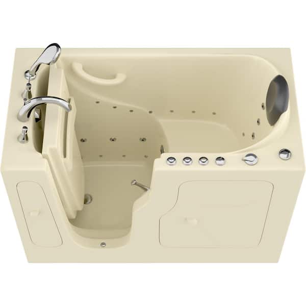 Universal Tubs Safe Premier Series 28 in. L x 53 in. W Left Side Drain Combination Jetted Bathtub in Biscuit with Fast Fill Faucet Set