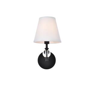 Home Living 7 in. 1-Light Black Vanity Light with Fabric Shade