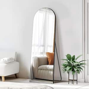 23 in. W x 67 in. H Wood Frame Arched Floor Mirror, Bedroom Living Room Wall Mirror in Black