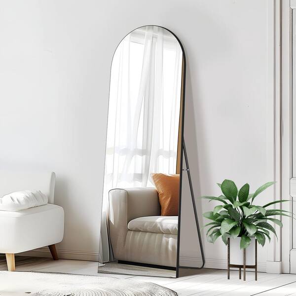 PexFix 23 in. W x 67 in. H Wood Frame Arched Floor Mirror, Bedroom