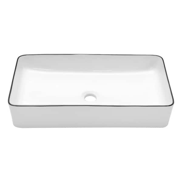24 in. x 14 in. White Ceramic Rectangular Vessel Bathroom Sink