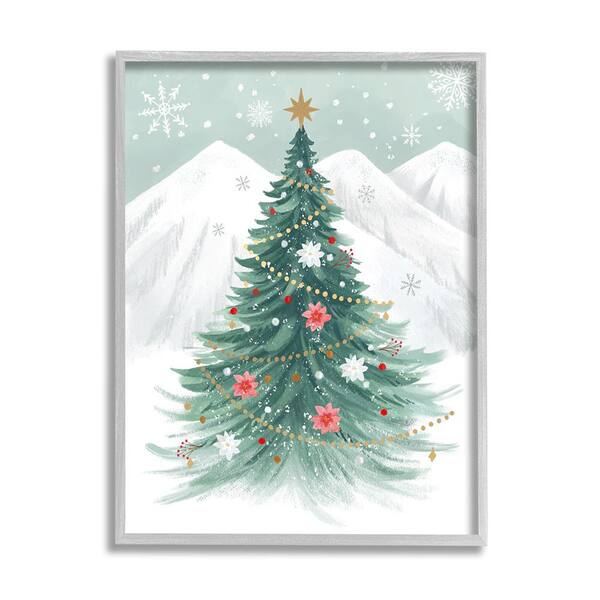 Stupell Industries Subtle Christmas Tree in Snow by Sharon Lee 1-Piece Framed Graphic Print Nature Poster Art Print 14 in. x 11 in.