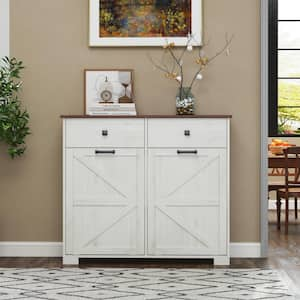 Farmhouse Double Tilt Out Trash Cabinet for 20 Gal. Trash Cans, Free Standing Recycling Cabinet in Antique White