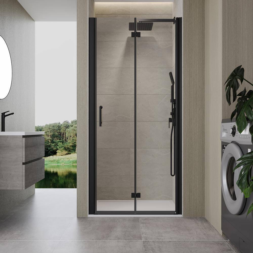 Matte Black Semi-Frameless Bi-Fold Shower Door with Clear Glass