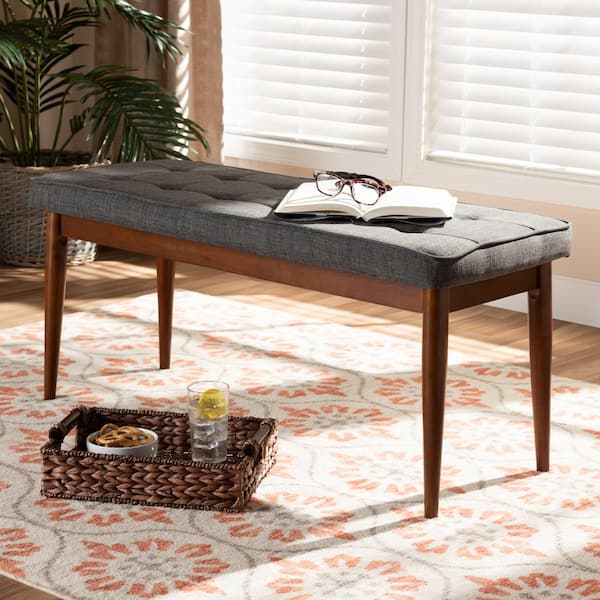 Baxton Studio Itami Gray and Oak Fabric Dining Bench 157 9353 HD