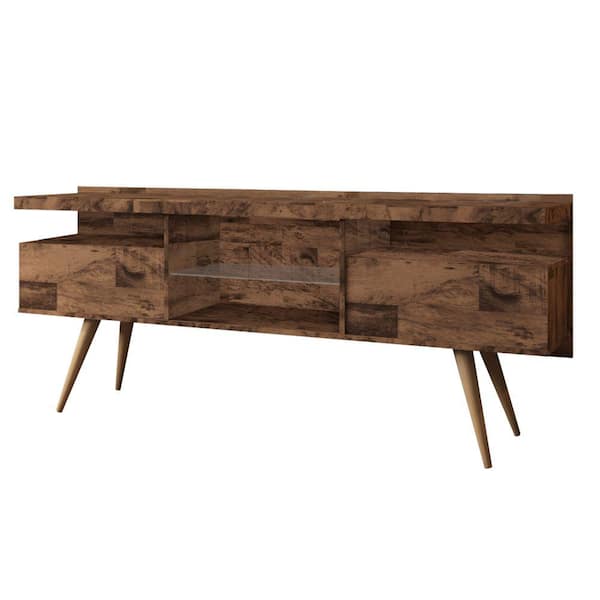 The Urban Port 63 in. Wooden Brown Entertainment TV Media Stand with 4-Open Compartments Fits TV's up to 60 in.