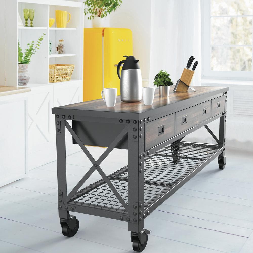 Duramax 72" Black Steel and Wood Rolling Workbench