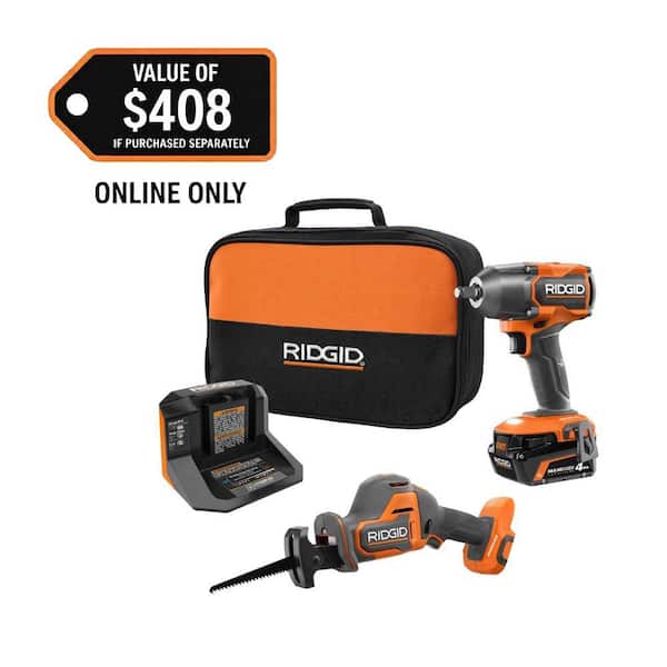 18V Brushless Cordless 2-Tool Combo Kit w/ Impact Wrench, SubC One Handed Recip Saw, 4.0 Ah MAX Output Battery & Charger